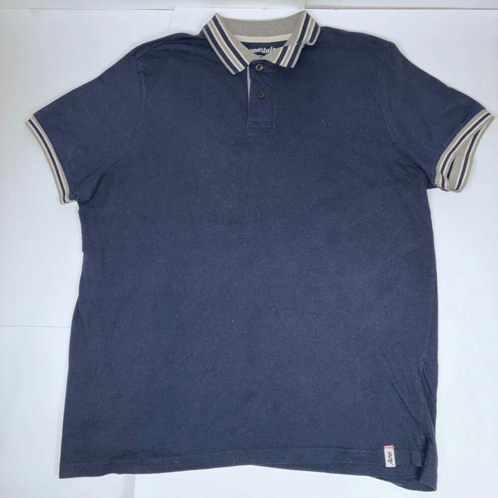 Aeropostale Men A87 Striped Trim Polo Shirt Navy Blue Size XL